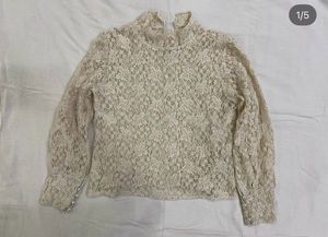 Cream Lace Mock Neck Top