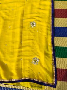 chiffon saree with velvet lace design