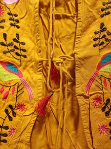 Yellow Kurti With Attach Jacket Style For Women