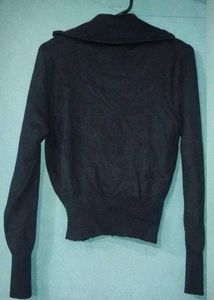 Black Zip-Up Knit Sweater