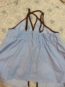 Light Blue Striped Halter Top