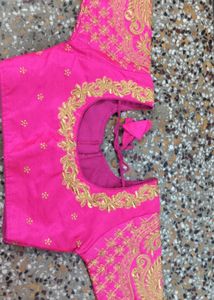 Pink Embroidered Sari Blouse