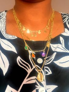 Anti-turnish Multi-Layered Gold Necklace with Gems