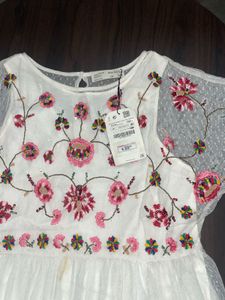 White Embroidered Mesh Dress zara original