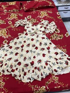 girls daily wear Leaf Print Tiered cotton frock