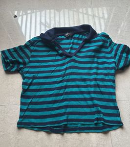 MAX Striped Polo Neck Top