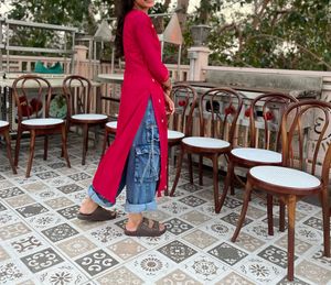 Vibrant Pink Embroidered Kurta n wide leg plazzo