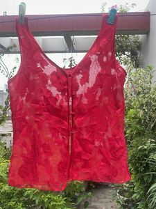 Red Floral Lace Blouse