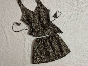 Leopard Print Halter Top &amp; Skirt Set
