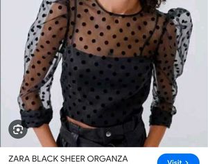 zara Sheer Polka Dot Puff Sleeve Top