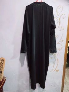 Elegant Black Lace Trim Abaya