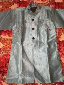 Boy's Light Blue Embroidered Kurta