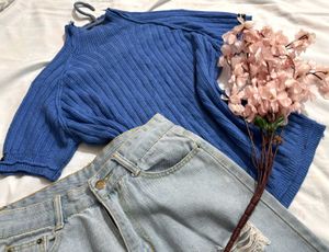 🎁Cozy Blue Ribbed Knit Sweater O