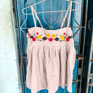 Striped Embroidered Spaghetti Strap Top