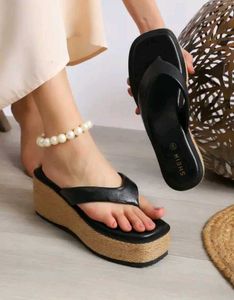 Shein slip on open toe Black Wedge Platform heels