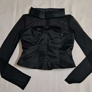 Luxury High Fashion Sheer Turtleneck Corset Top