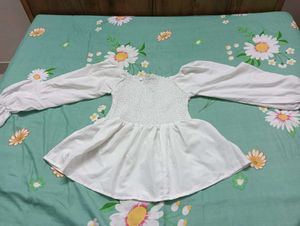 White Smocked Puff Sleeve Top