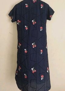 Embroidered Navy Blue Kurta