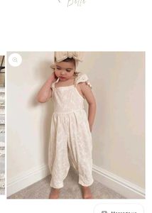 Cream Embroidered Jumpsuit with Bow Detail