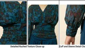 Moody Floral Teal Ruched Crop Top, V-Neck