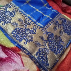 Blue Saree with Peacock Motifs