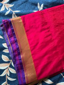 Rani Pink &amp; Royal Blue Paithani  Saree with Blouse