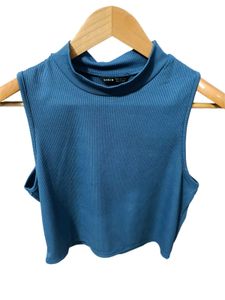 Shein Blue Mock Neck Sleeveless Crop Top Large