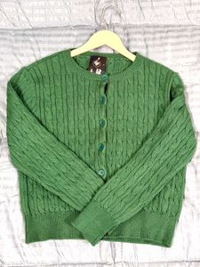 Green Cable Knit Cardigan