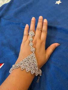 Elegant Gold Plated American Diamond Ring Bracelet