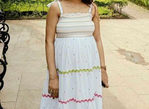 Boho Maxi Dress with Smocked Bodice and polka dots