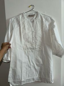 utsa westside Elegant White Cotton Broderie Kurta
