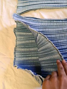 Blue Pleated Wide-Leg Pants