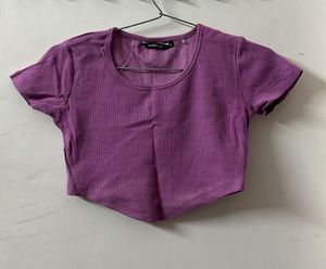 Cute Purple Cropped Ribbed Top