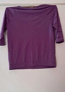 off shoulder Purple Striped 3/4 Sleeve Top