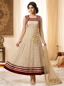 Elegant Beige & Maroon Anarkali