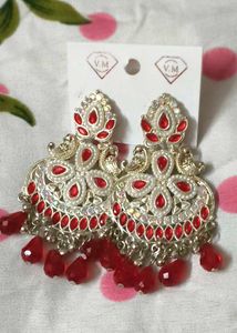 Statement Red &amp; Silver Earrings