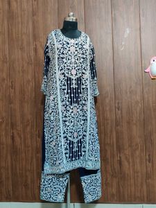 Embroidered Navy Blue Kurta Set