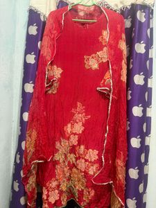 Chiffon red Kurta Set