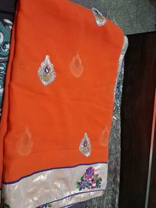 Orange Embroidered Saree
