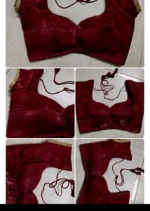 Maroon Velvet Blouse with Gold Trim