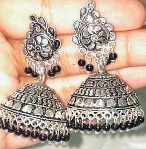 Oxidized Silver Jhumka Earrings💟