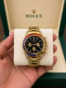 Luxury Gold Rolex Watch with Rainbow Gems