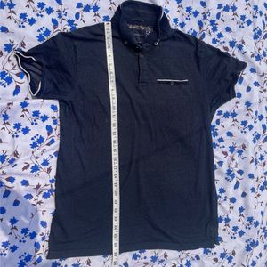 🌼 Denim &amp; Flower Shirt – Navy Blue | Classic
