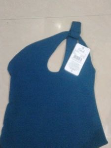 Shein One Shoulder Blue Top