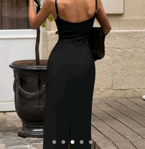 Elegant Black Spaghetti Strap Midi Dress