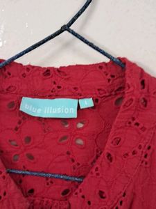 Deep Sexy Red Schiffli Top