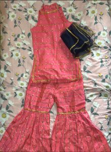 Pink Sharara Suit Set For Girl 6-8 Yrs