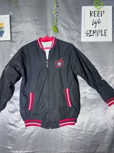 Black Bomber Jacket with Red Accents