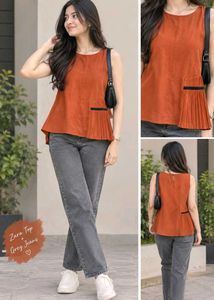 🧡 ZARA RUST-ORANGE TOP + GREY JEANS COMBO 🧡