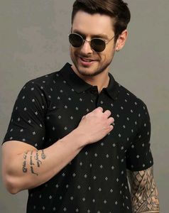 Stylish Men's Black Printed Polo Shirt